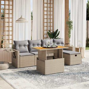 Set Divano da Giardino 6 pz con Cuscini Beige in Polyrattan 3275698