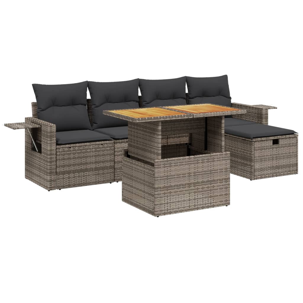 Set Divano da Giardino 6 pz con Cuscini Grigio in Polyrattan 3275699