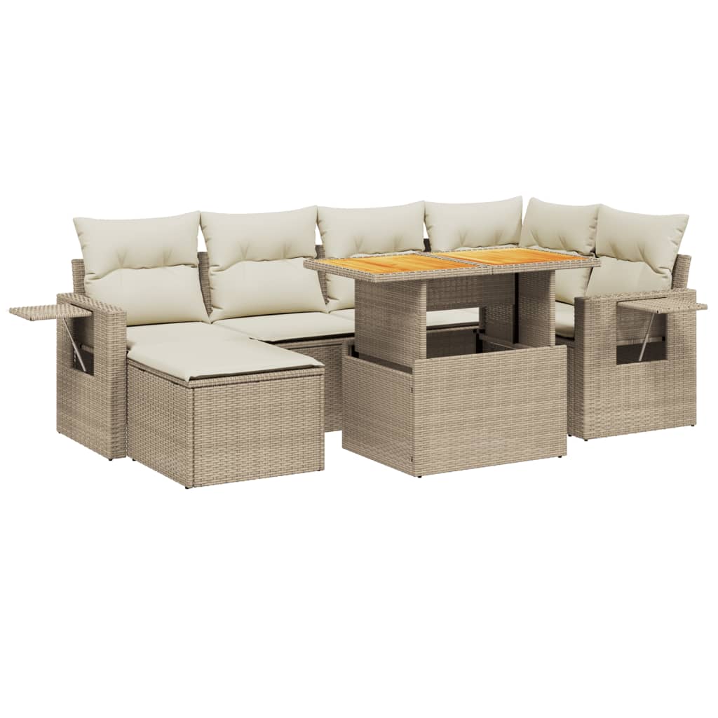 Set Divani da Giardino 7 pz con Cuscini Beige in Polyrattan 3275704