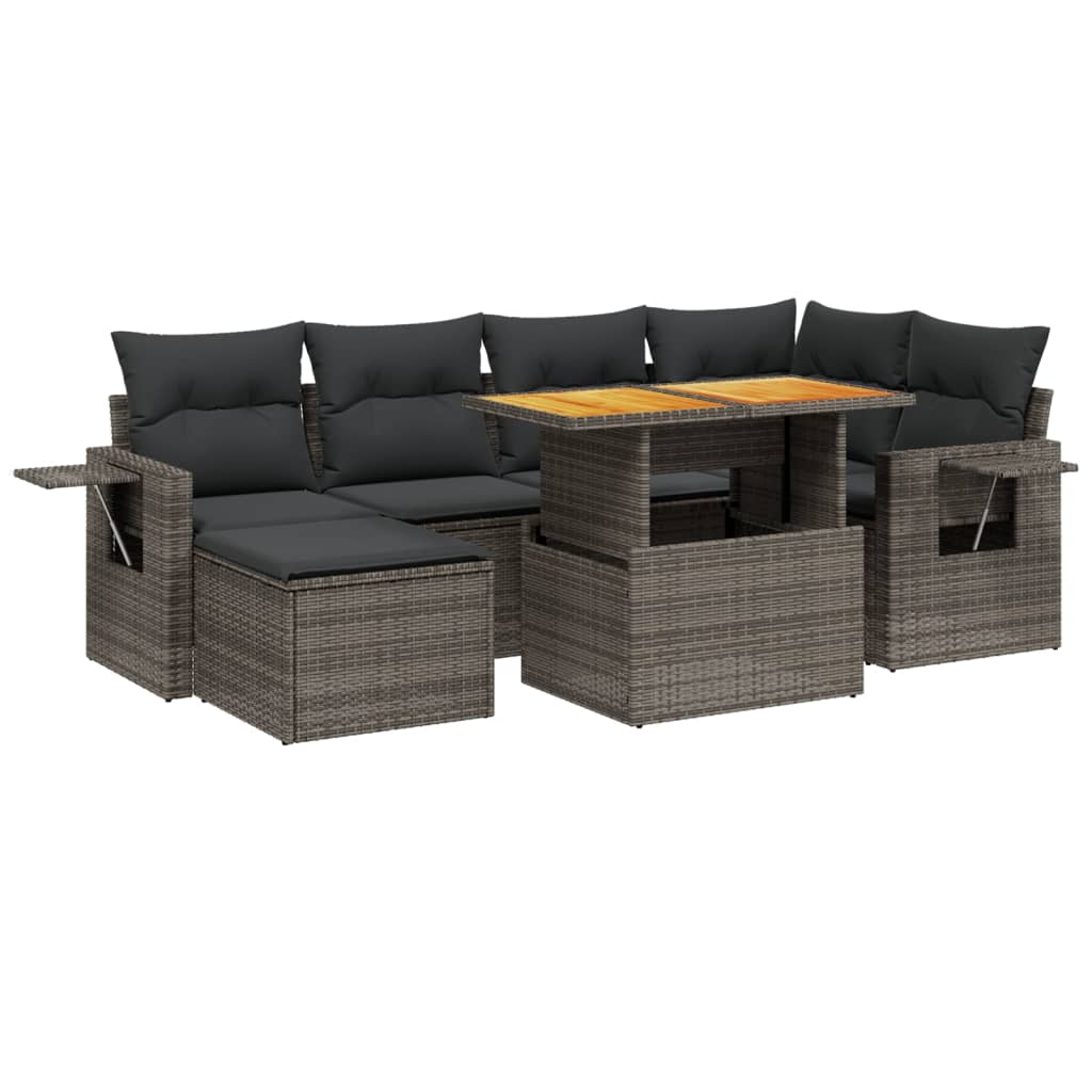 Set Divani da Giardino 7 pz con Cuscini Grigio in Polyrattan 3275706