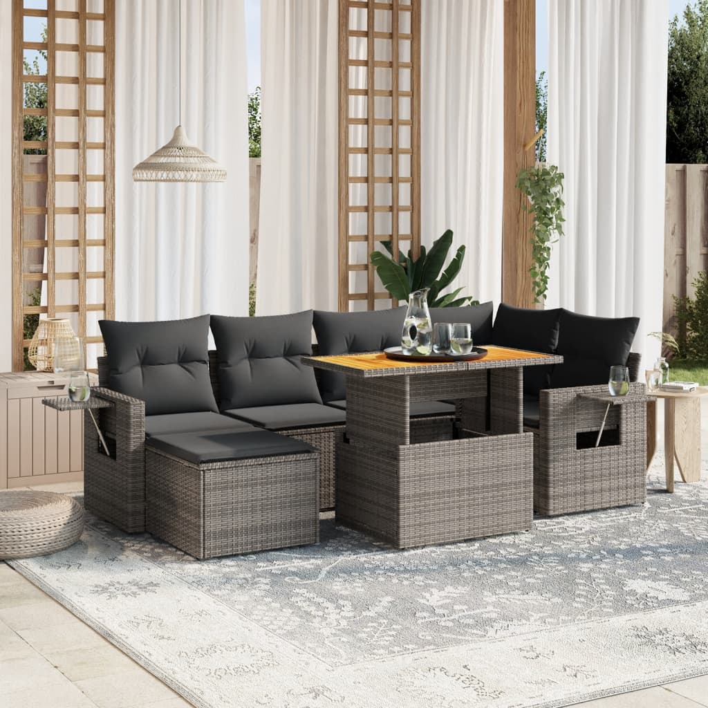 Set Divani da Giardino 7 pz con Cuscini Grigio in Polyrattan 3275706