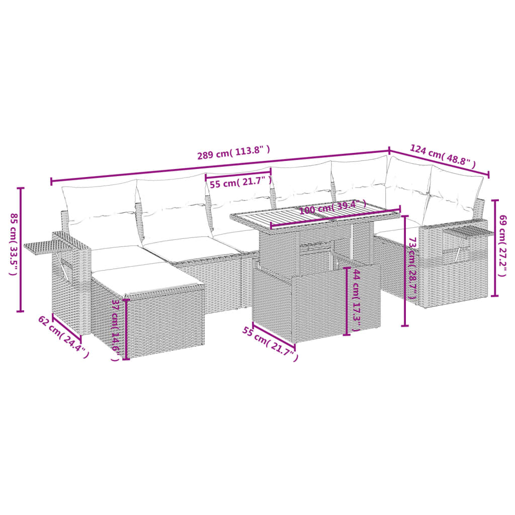 Set Divani da Giardino con Cuscini 8 pz Nero in Polyrattan 3275708