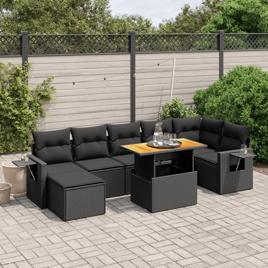 Set Divani da Giardino con Cuscini 8 pz Nero in Polyrattan 3275708