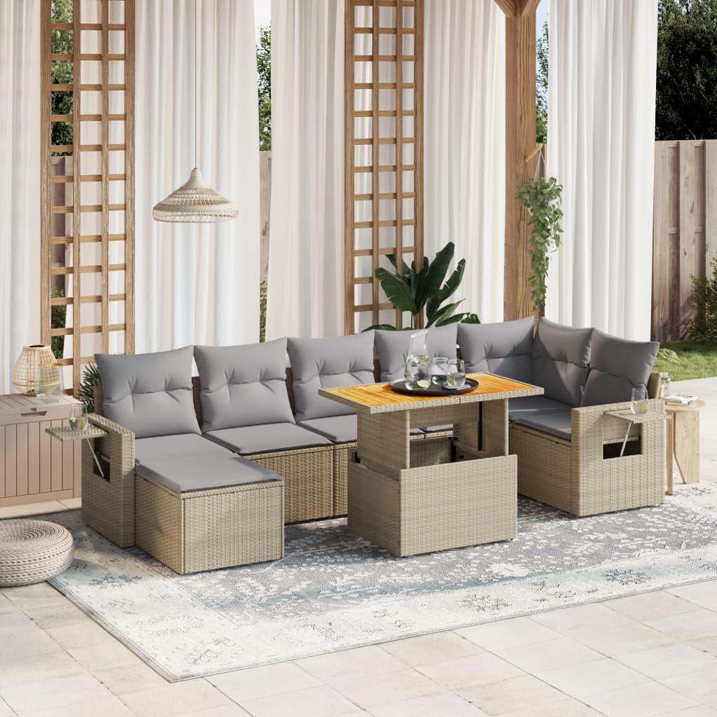 Set Divano da Giardino 8 pz con Cuscini Beige in Polyrattan 3275712