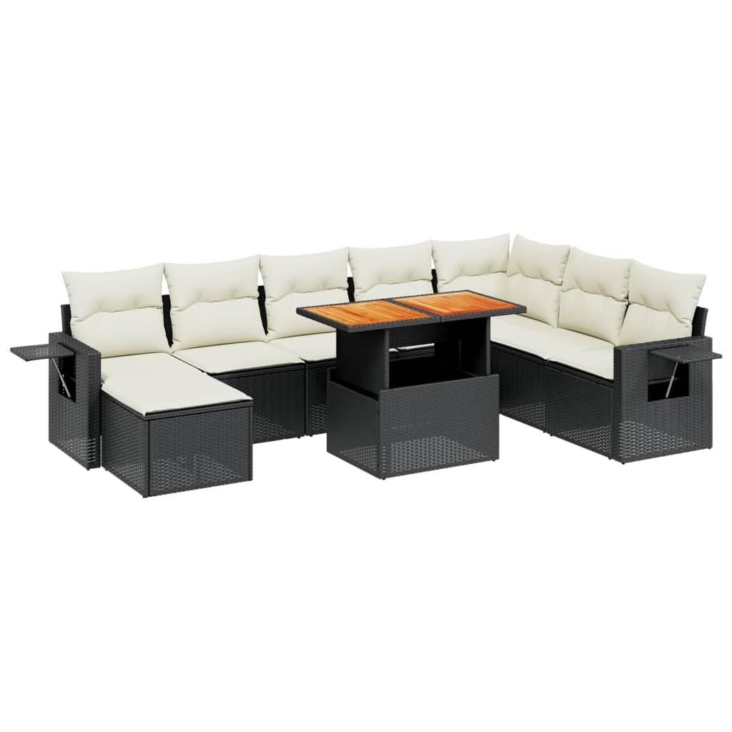 Set Divani da Giardino 9 pz con Cuscini Nero in Polyrattan 3275737