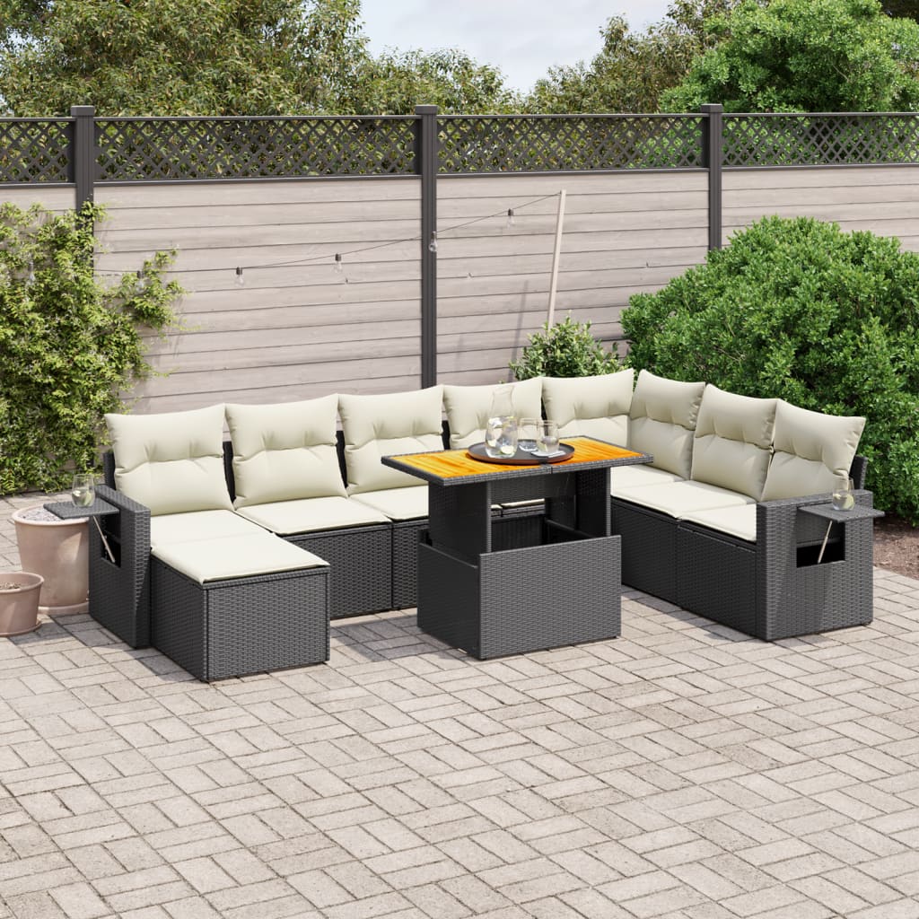 Set Divani da Giardino 9 pz con Cuscini Nero in Polyrattan 3275737