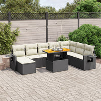 Set Divani da Giardino 9 pz con Cuscini Nero in Polyrattan 3275737