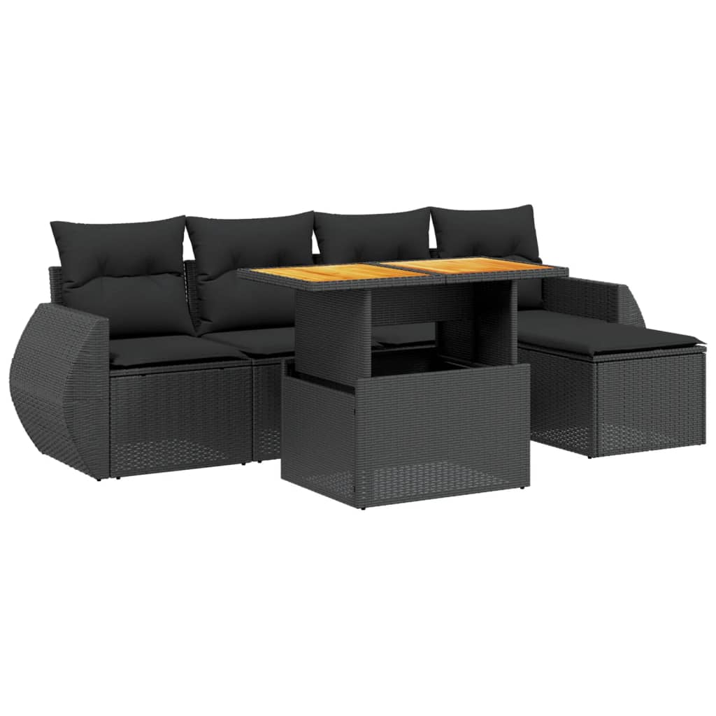 Set Divano da Giardino 6 pz con Cuscini Nero in Polyrattan 3275806