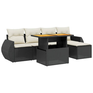 Set Divano da Giardino 6 pz con Cuscini Nero in Polyrattan 3275807