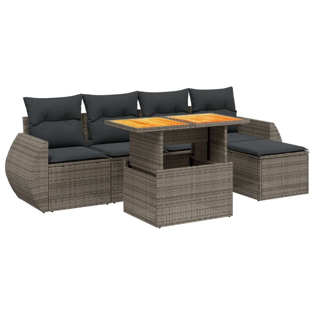 Set Divano da Giardino 6 pz con Cuscini Grigio in Polyrattan 3275811