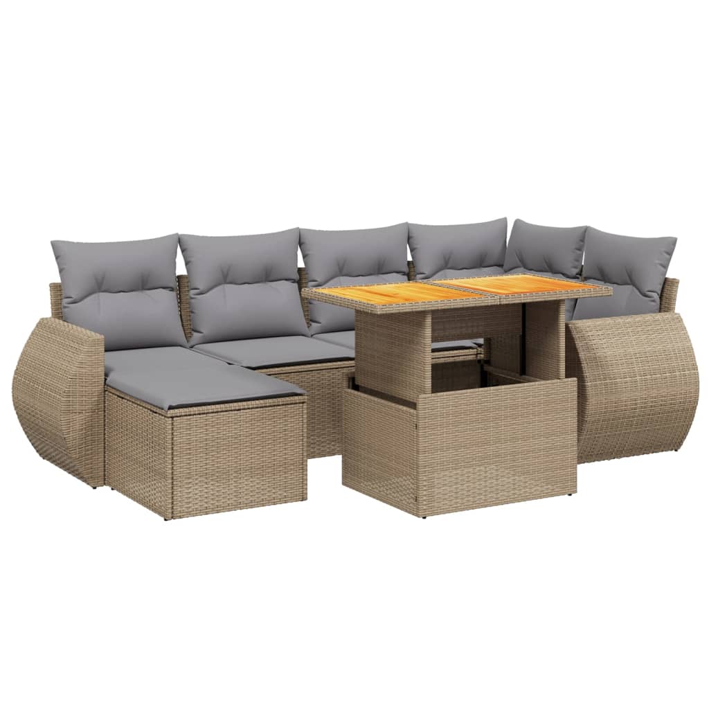 Set Divani da Giardino 7 pz con Cuscini Beige in Polyrattan 3275817