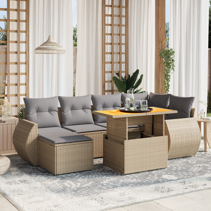 Set Divani da Giardino 7 pz con Cuscini Beige in Polyrattan 3275817