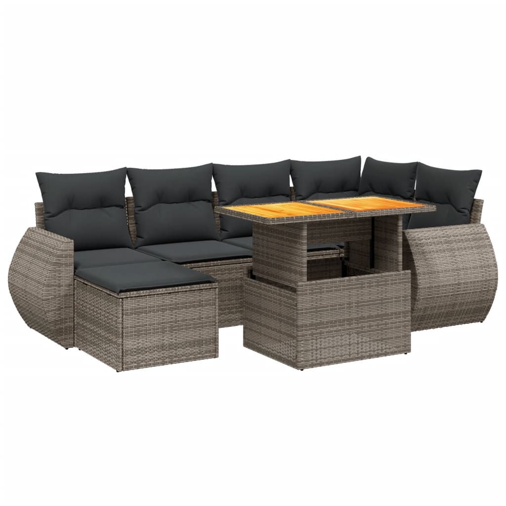 Set Divani da Giardino 7 pz con Cuscini Grigio in Polyrattan 3275818