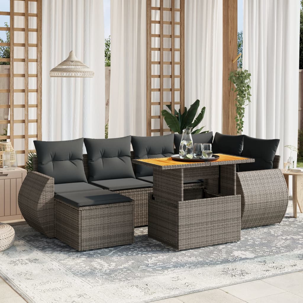 Set Divani da Giardino 7 pz con Cuscini Grigio in Polyrattan 3275818