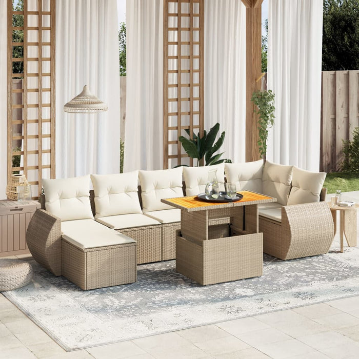 Set Divano da Giardino 8 pz con Cuscini Beige in Polyrattan 3275823