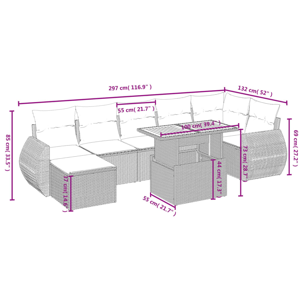 Set Divano da Giardino 8 pz con Cuscini Grigio in Polyrattan 3275825