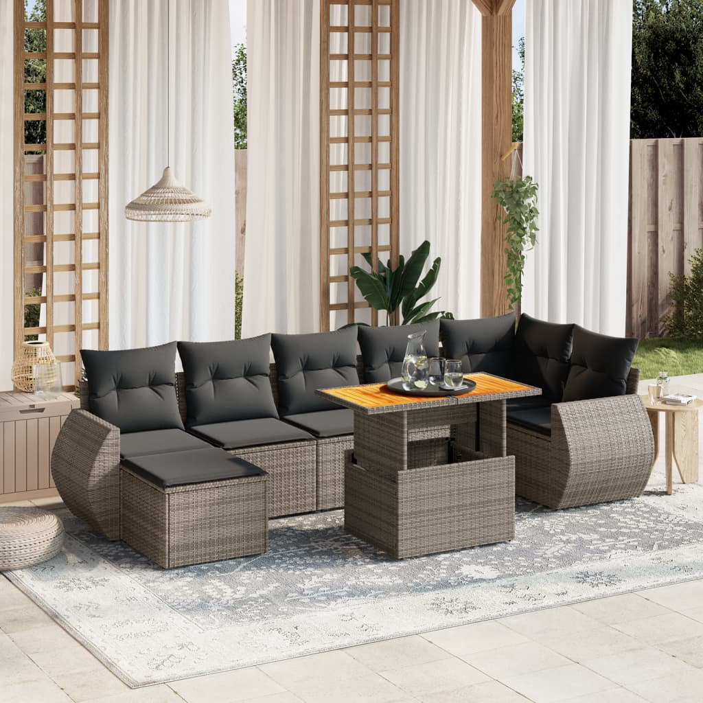 Set Divano da Giardino 8 pz con Cuscini Grigio in Polyrattan 3275825