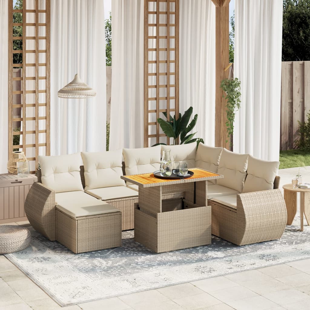 Set Divano da Giardino 8 pz con Cuscini Beige in Polyrattan 3275830