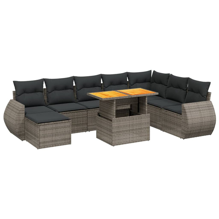 Set Divano da Giardino 9 pz con Cuscini Grigio in Polyrattan 3275853