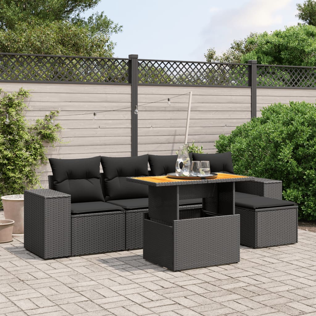 Set Divano da Giardino 6 pz con Cuscini Nero in Polyrattan 3275918