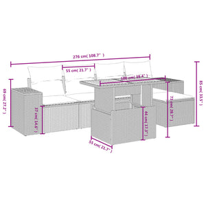 Set Divano da Giardino 6 pz con Cuscini Nero in Polyrattan 3275919