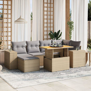 Set Divani da Giardino 7 pz con Cuscini Beige in Polyrattan 3275929