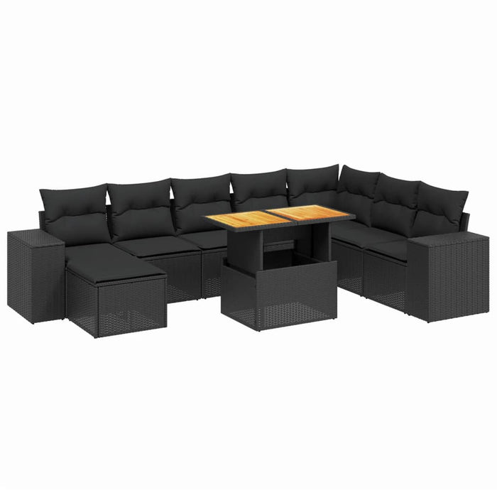 Set Divani da Giardino 9 pz con Cuscini Nero in Polyrattancod mxl 88562