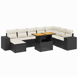 Set Divani da Giardino 9 pz con Cuscini Nero in Polyrattan 3275961