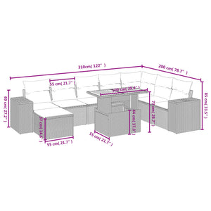 Set Divani da Giardino 9 pz con Cuscini Nero in Polyrattan 3275961