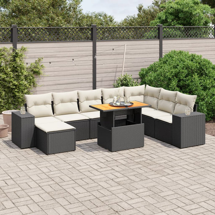 Set Divani da Giardino 9 pz con Cuscini Nero in Polyrattan 3275961