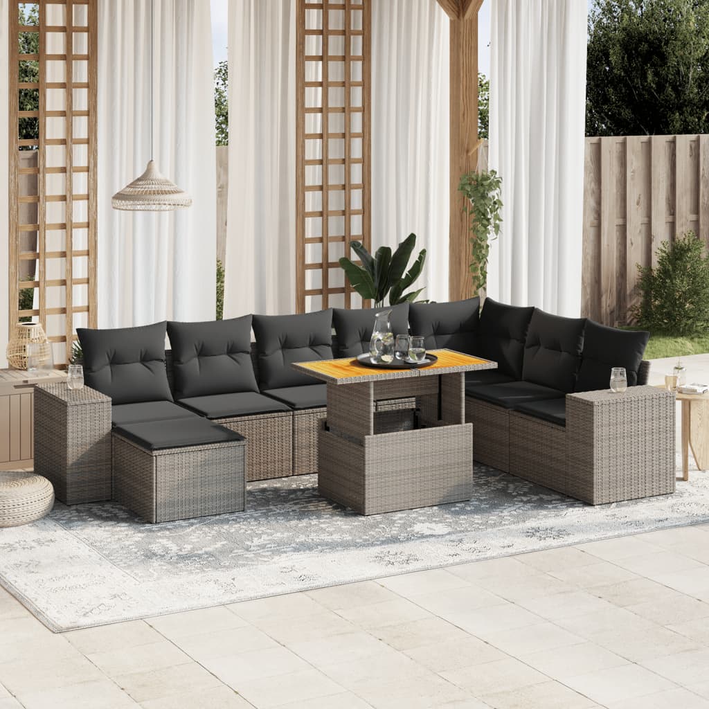 Set Divano da Giardino 9 pz con Cuscini Grigio in Polyrattan 3275965