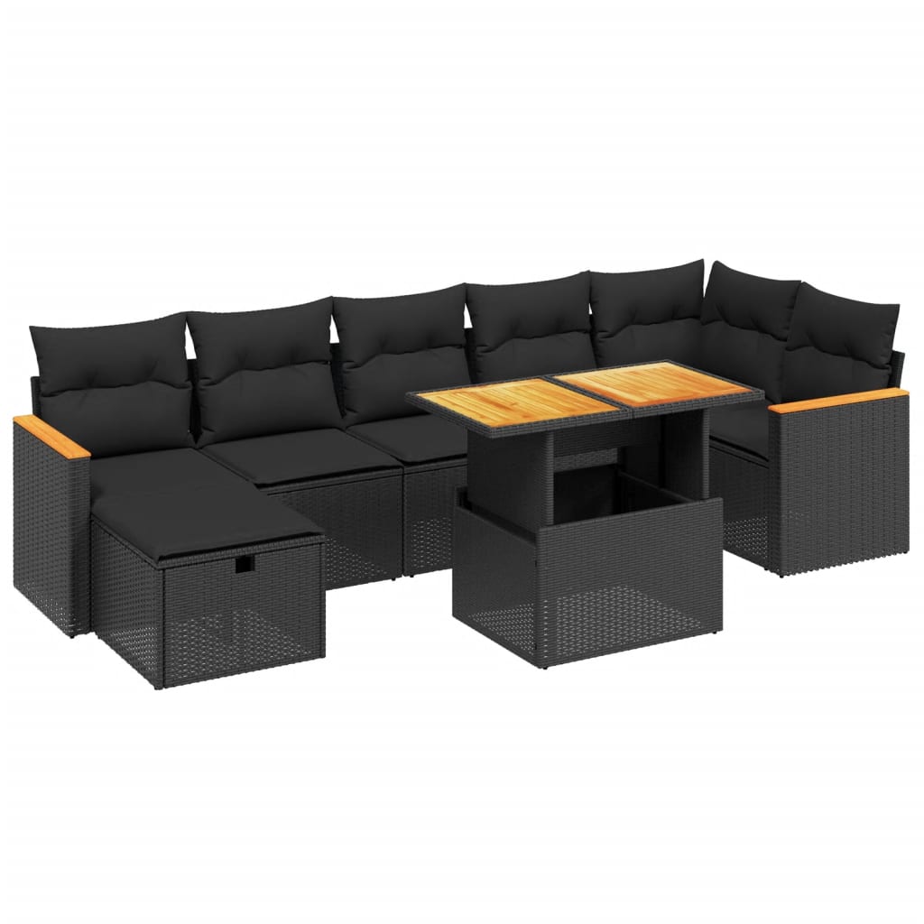 Set Divani da Giardino con Cuscini 8 pz Nero in Polyrattan 3276044