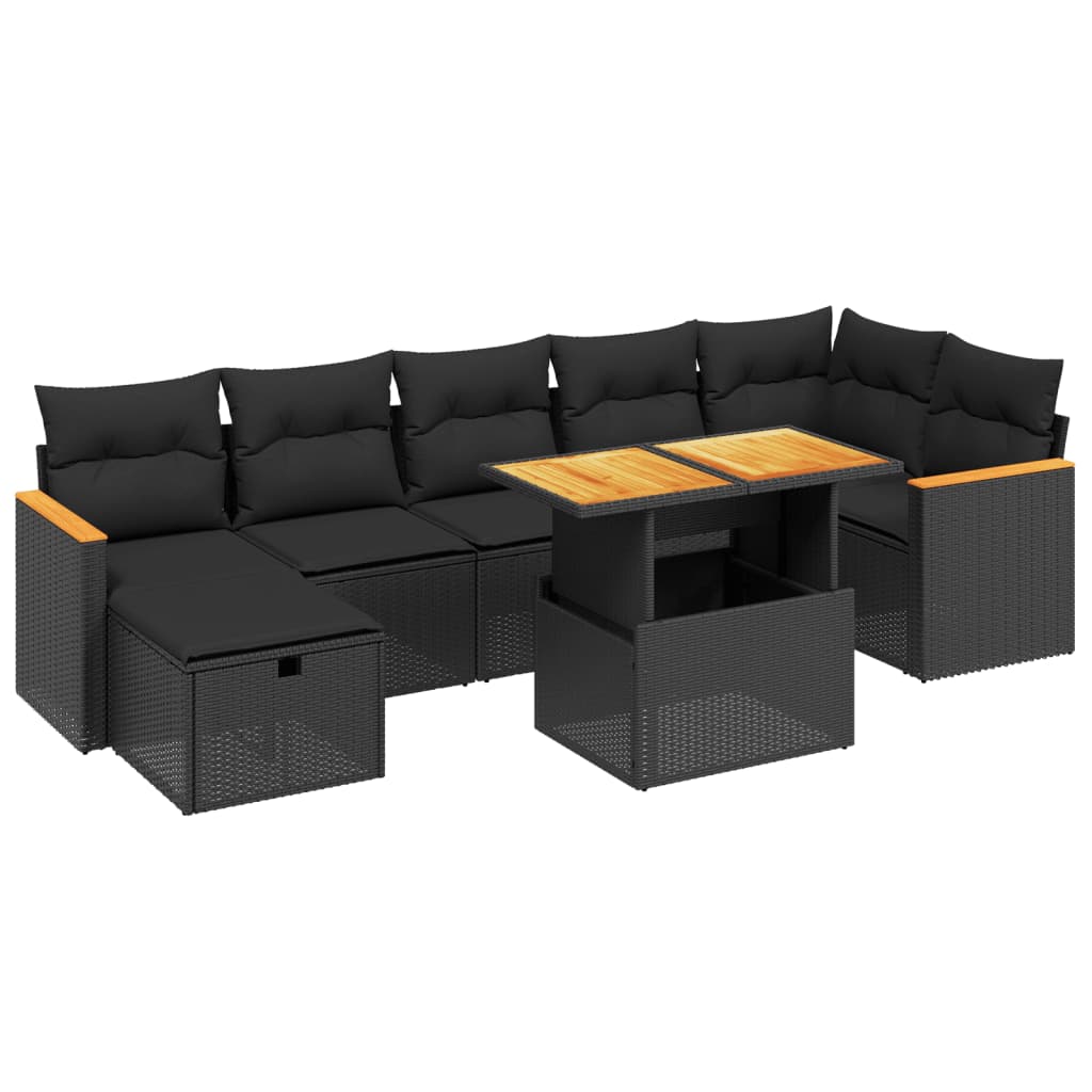 Set Divani da Giardino con Cuscini 8 pz Nero in Polyrattancod mxl 112584