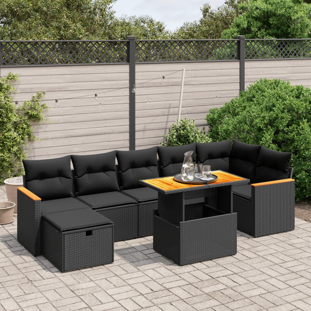 Set Divani da Giardino con Cuscini 8 pz Nero in Polyrattan 3276044