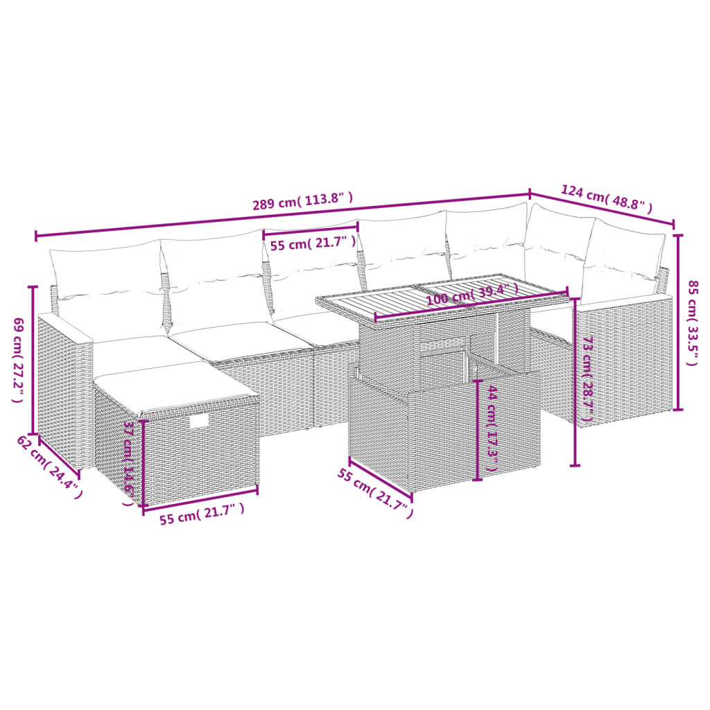 Set Divani da Giardino con Cuscini 8 pz Nero in Polyrattan 3276045