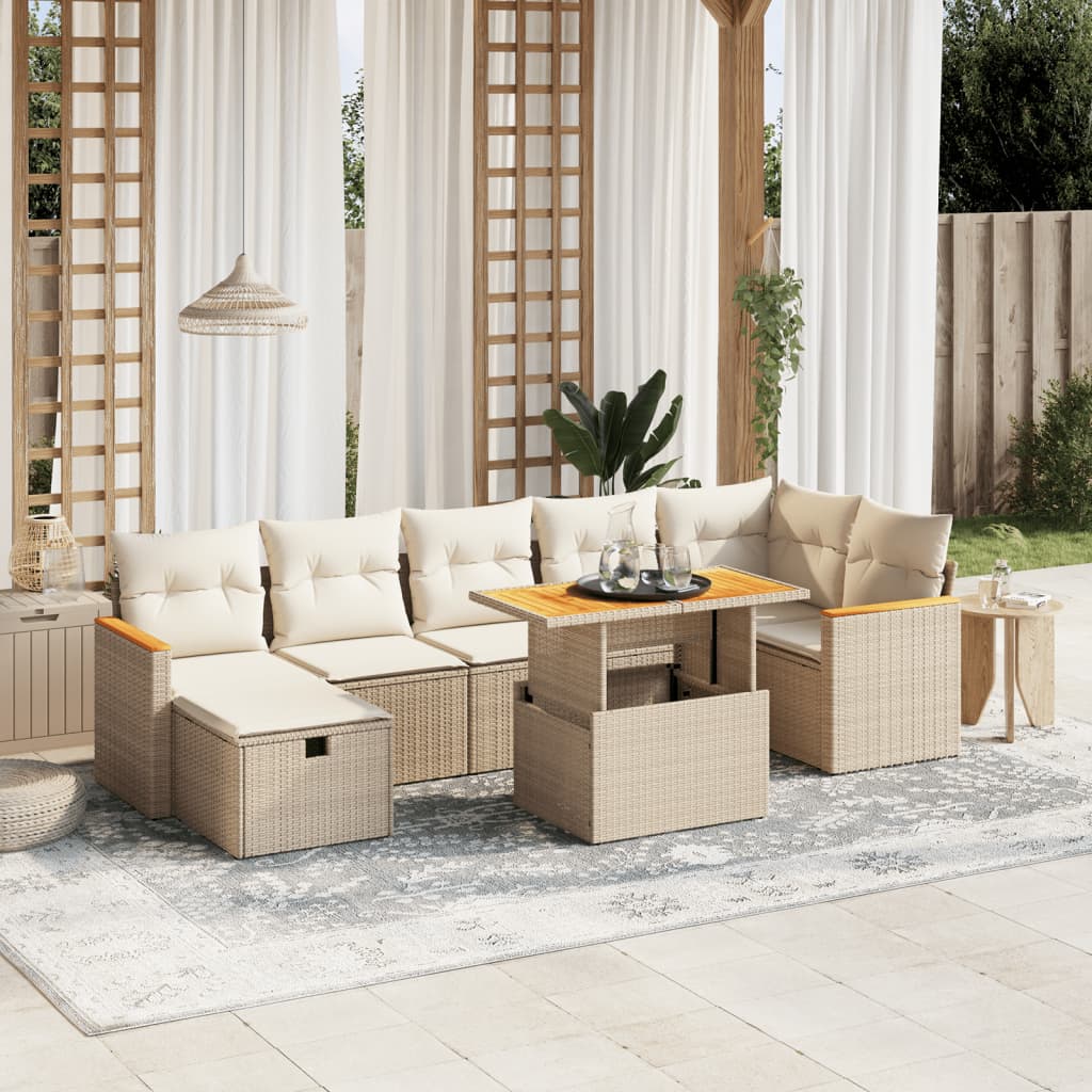 Set Divano da Giardino 8 pz con Cuscini Beige in Polyrattan 3276047