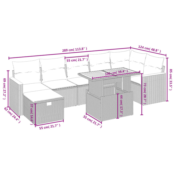 Set Divano da Giardino 8 pz con Cuscini Beige in Polyrattan 3276048