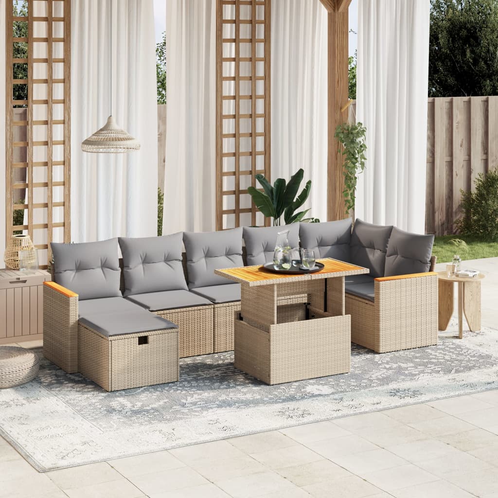 Set Divano da Giardino 8 pz con Cuscini Beige in Polyrattan 3276048