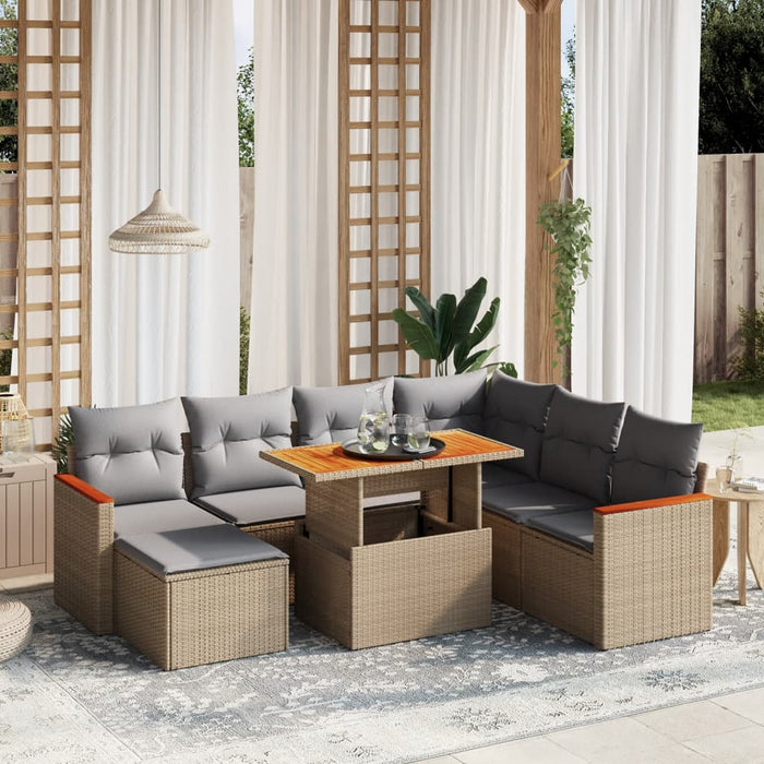 Set Divano da Giardino 8 pz con Cuscini Beige in Polyrattan 3276055