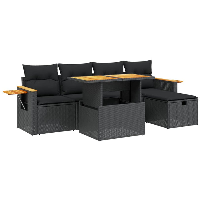 Set Divano da Giardino 6 pz con Cuscini Nero in Polyrattancod mxl 90394