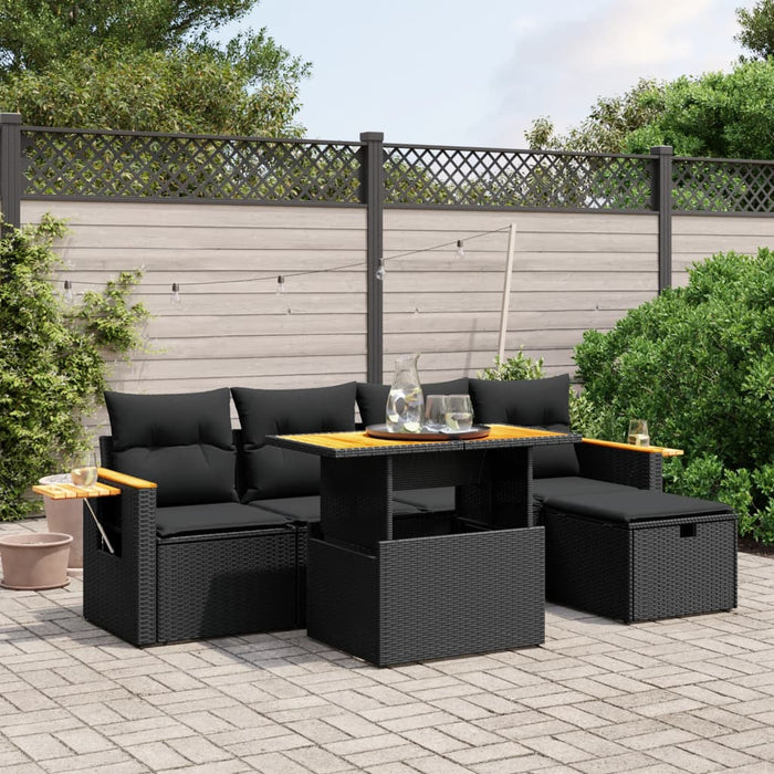 Set Divano da Giardino 6 pz con Cuscini Nero in Polyrattancod mxl 90394