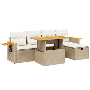 Set Divano da Giardino 6 pz con Cuscini Beige in Polyrattan 3276138