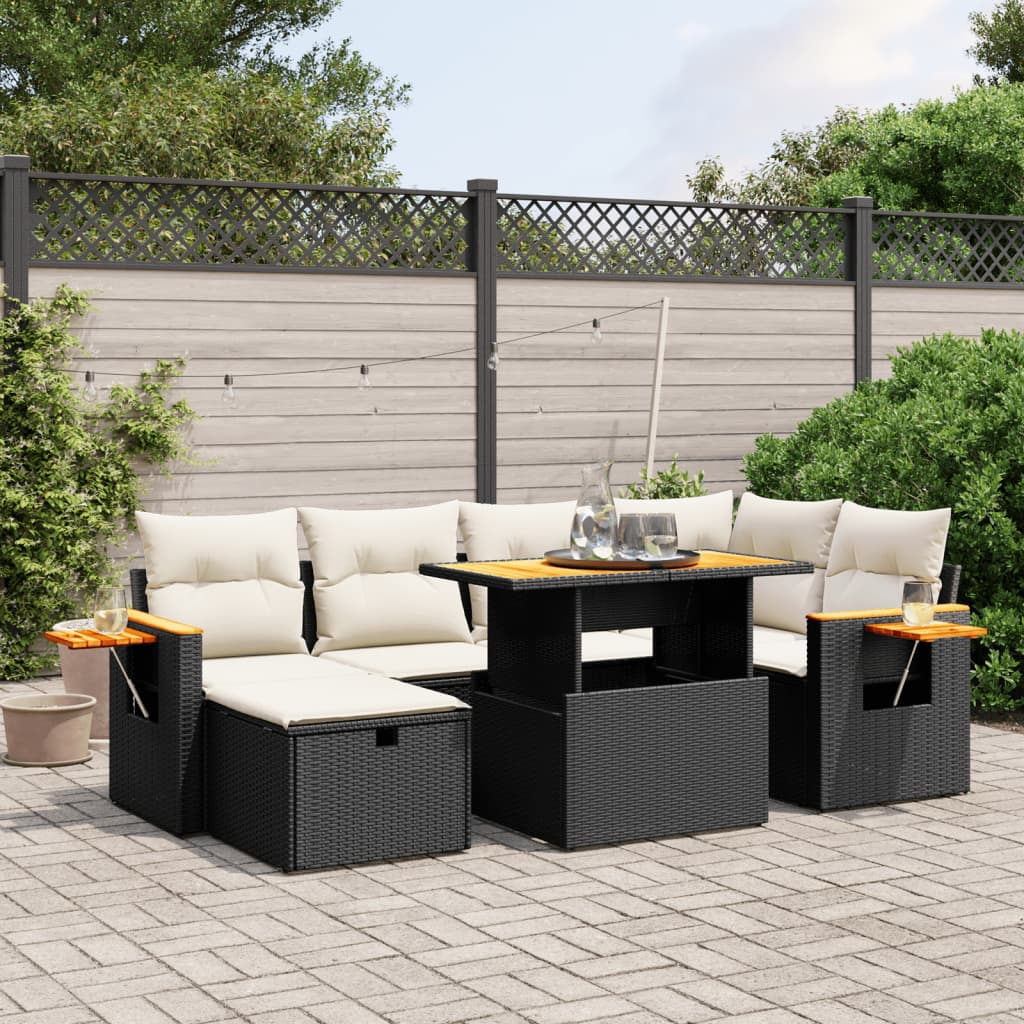 Set Divani da Giardino con Cuscini 7pz Nero Polyrattancod mxl 112946