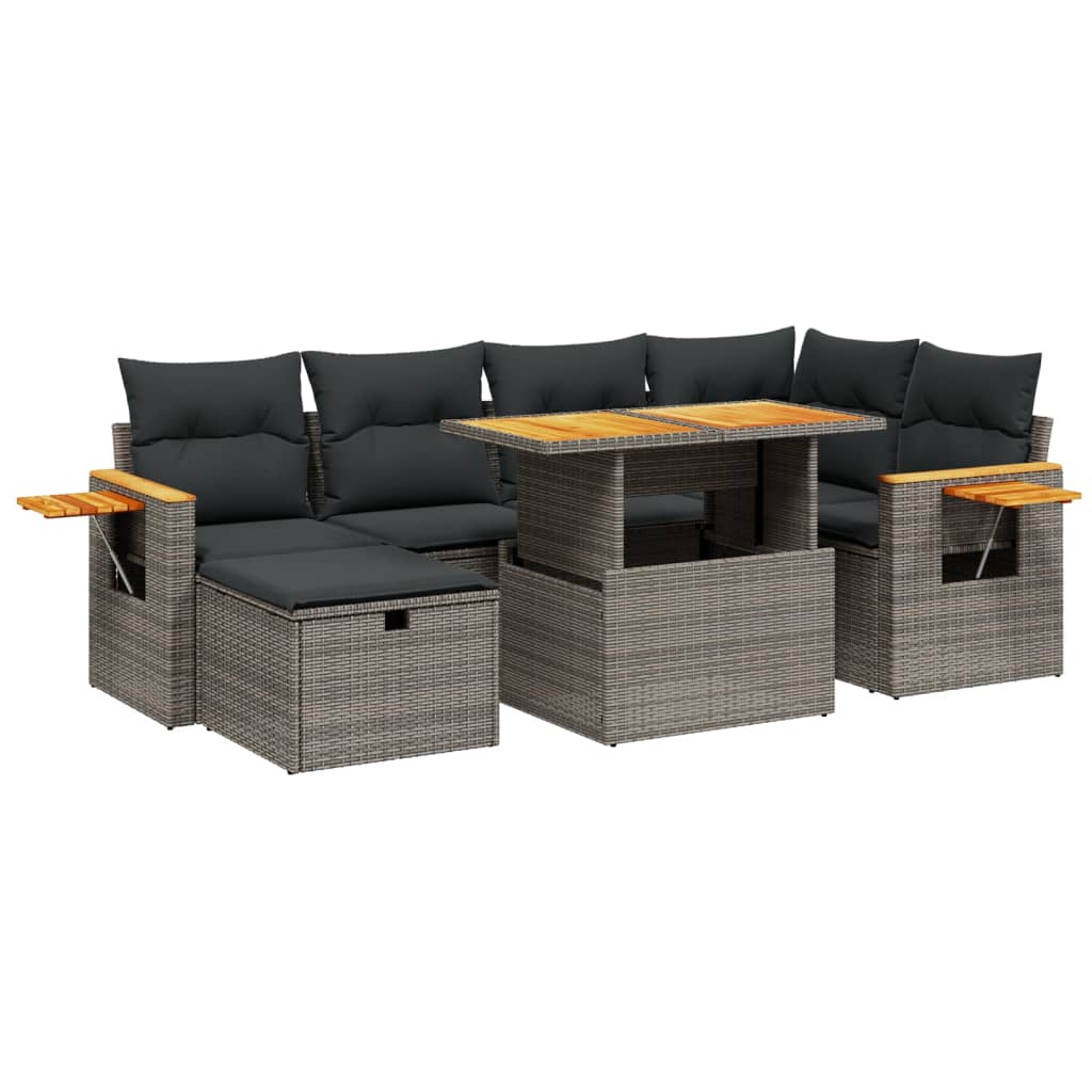 Set Divani da Giardino 7 pz con Cuscini Grigio in Polyrattan 3276147