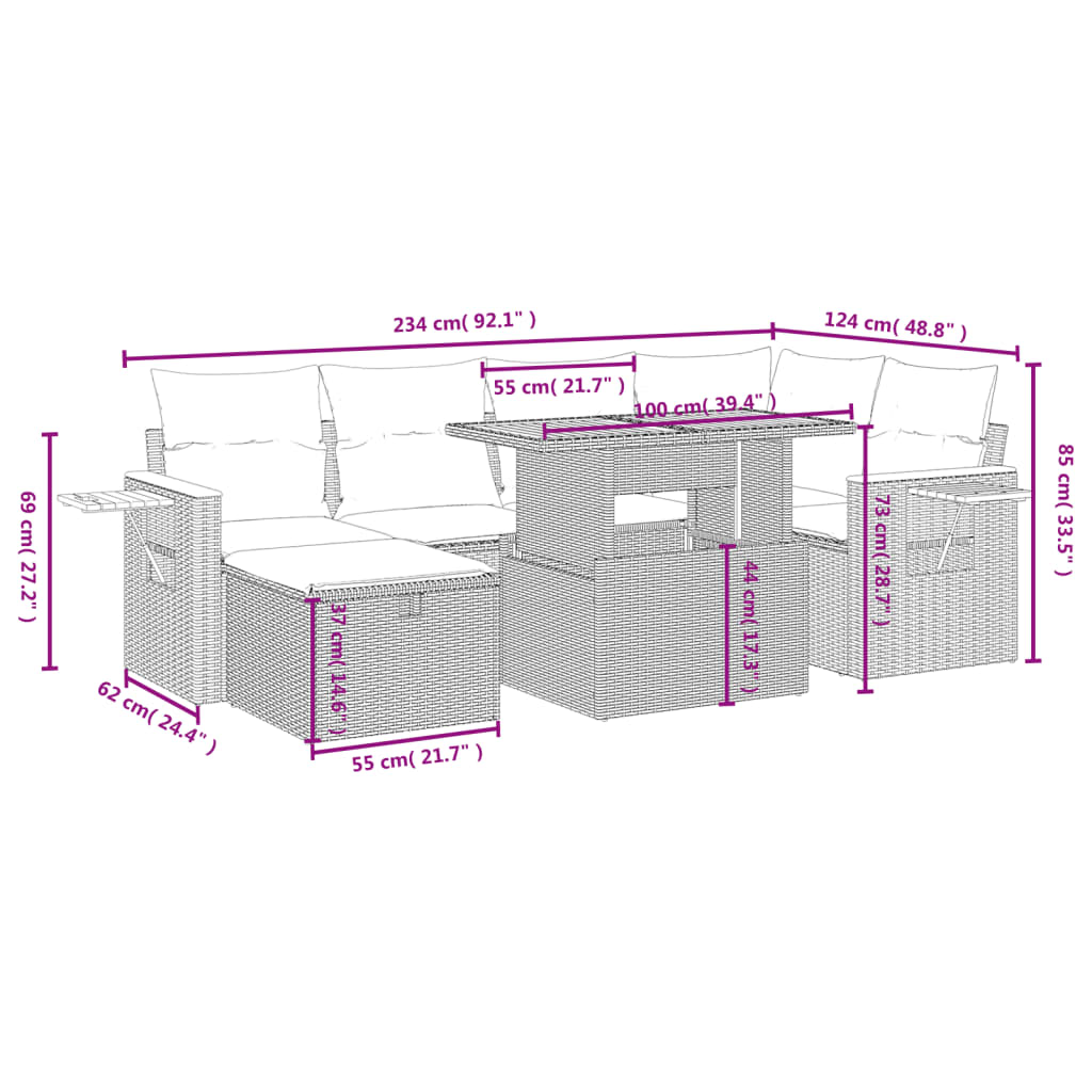 Set Divani da Giardino 7 pz con Cuscini Grigio in Polyrattan 3276147