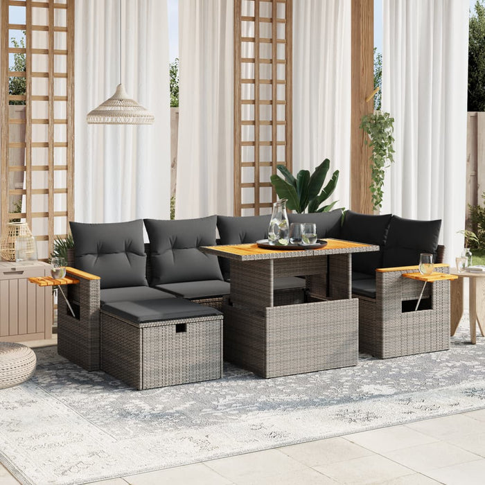 Set Divani da Giardino 7 pz con Cuscini Grigio in Polyrattan 3276147