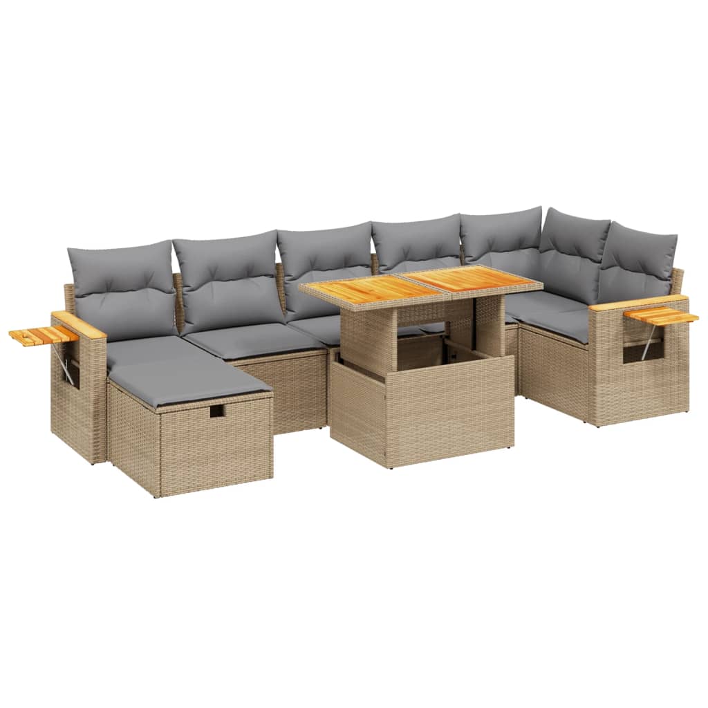 Set Divano da Giardino 8 pz con Cuscini Beige in Polyrattan 3276153