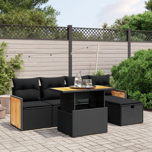 Set Divano da Giardino 6 pz con Cuscini Nero in Polyrattan 3276240