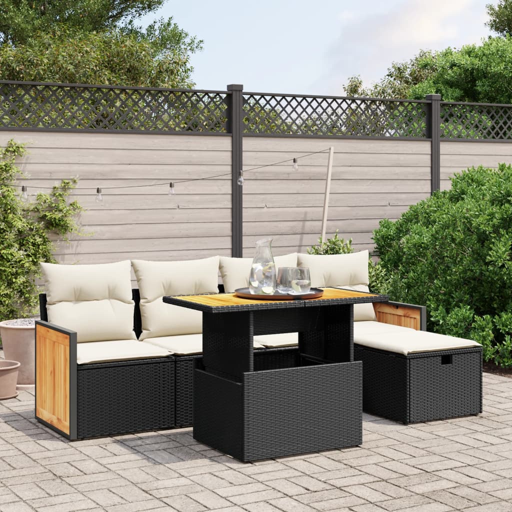 Set Divano da Giardino 6 pz con Cuscini Nero in Polyrattan 3276241