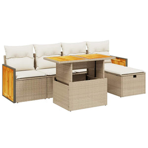 Set Divano da Giardino 6 pz con Cuscini Beige in Polyrattan 3276243